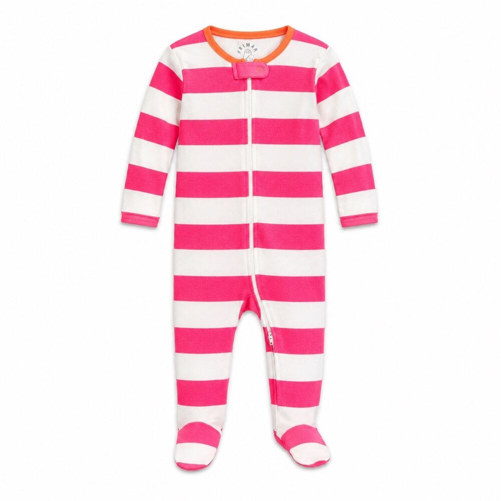 Primary Organic Cotton Striped Footie - Pink & Orange 9-12M